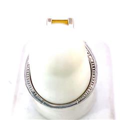 PT950 PLATINUM DIAMOND & GOLD CITRINE RING W/MILGRAIN DETAIL BAND 5